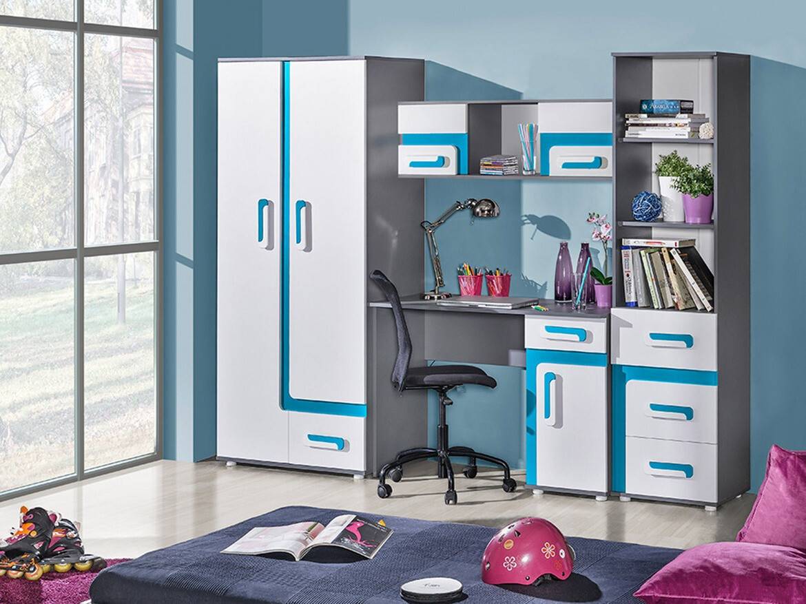 Íróasztal Levtala 109 (Antracit + Fehér + Türkiz)