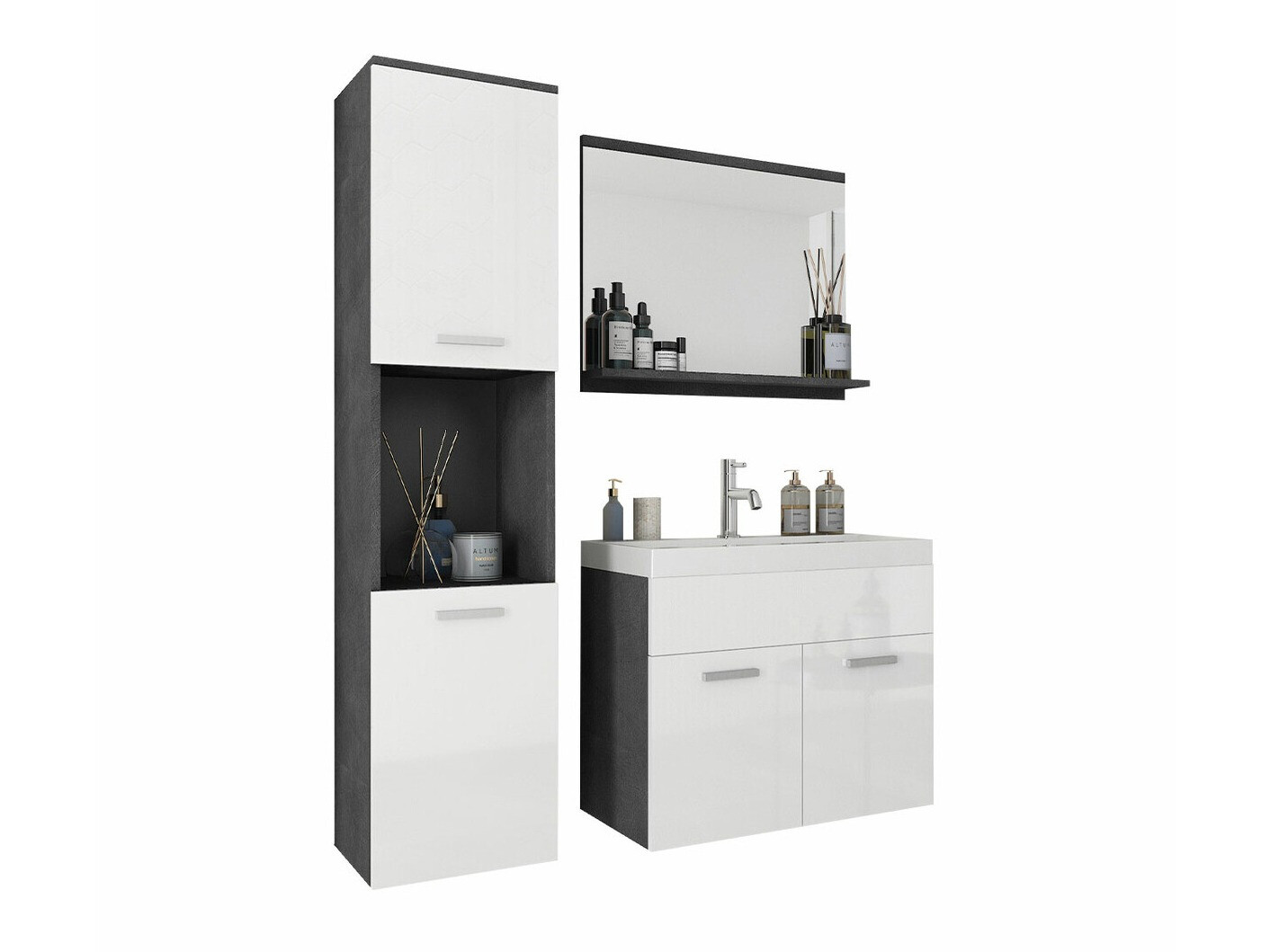 Fürdőszoba garnitúra Sarasota 122 (Matera szürke + Fényes fehér)