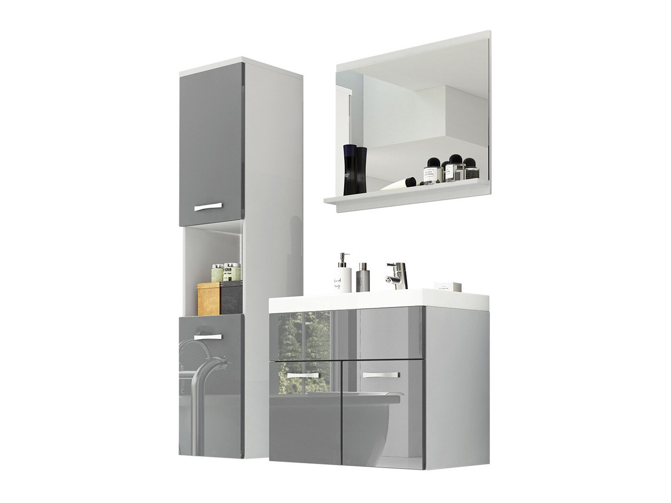 Fürdőszobai garnitúra Sarasota 122 (Fehér + Fényes szürke)