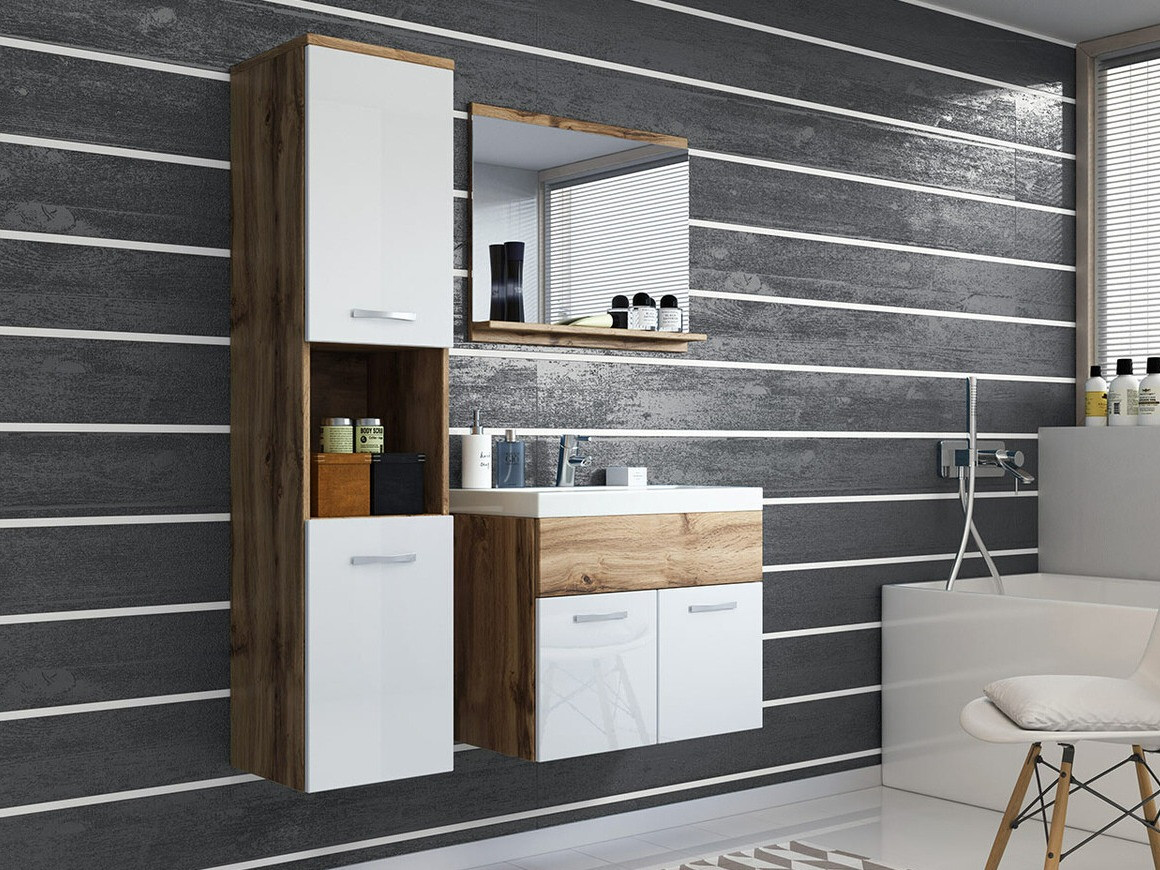 Fürdőszobai garnitúra Sarasota 122 (Wotan tölgy + Fényes fehér)