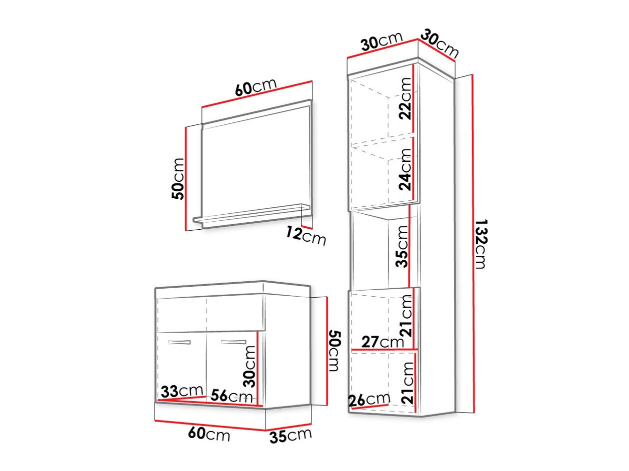 Fürdőszobai garnitúra Sarasota 122 (Wotan tölgy + Fényes fehér)