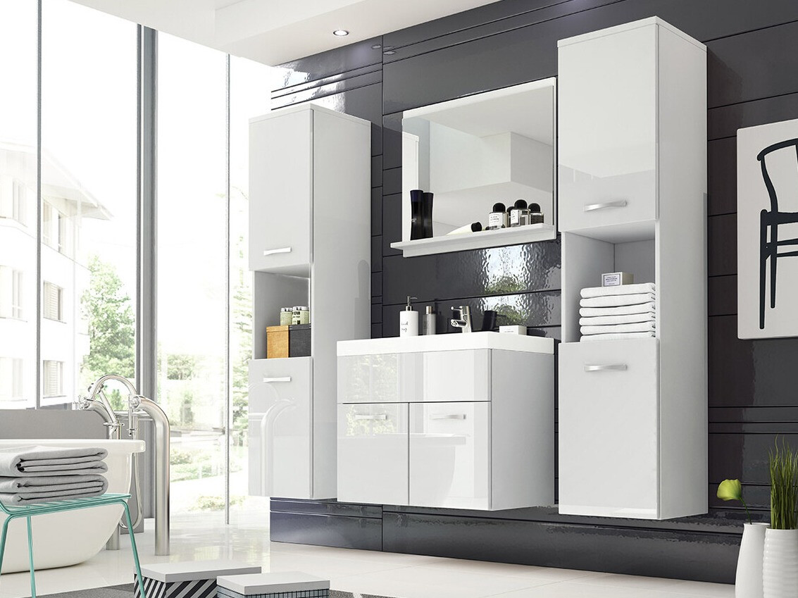 Fürdőszobai garnitúra Sarasota 123 (Fehér + Fényes fehér)