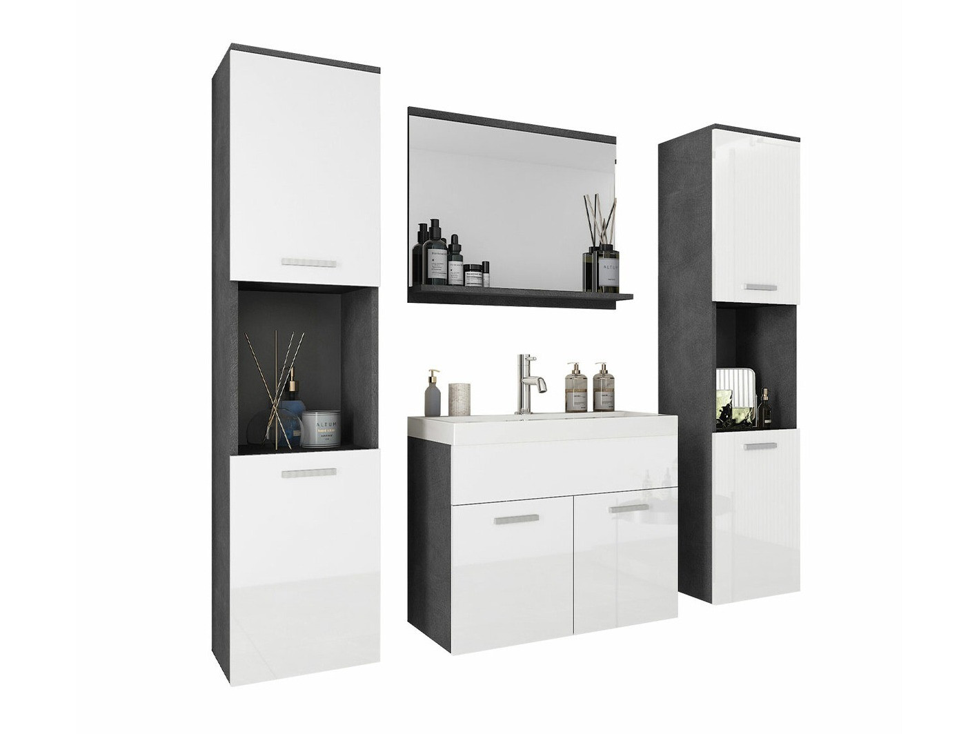 Fürdőszobai garnitúra Sarasota 123 (Matera szürke + Fényes fehér)