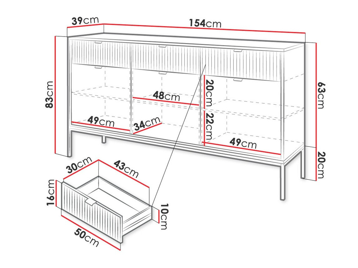 Komód Lima L105 (Szürke + Fekete)