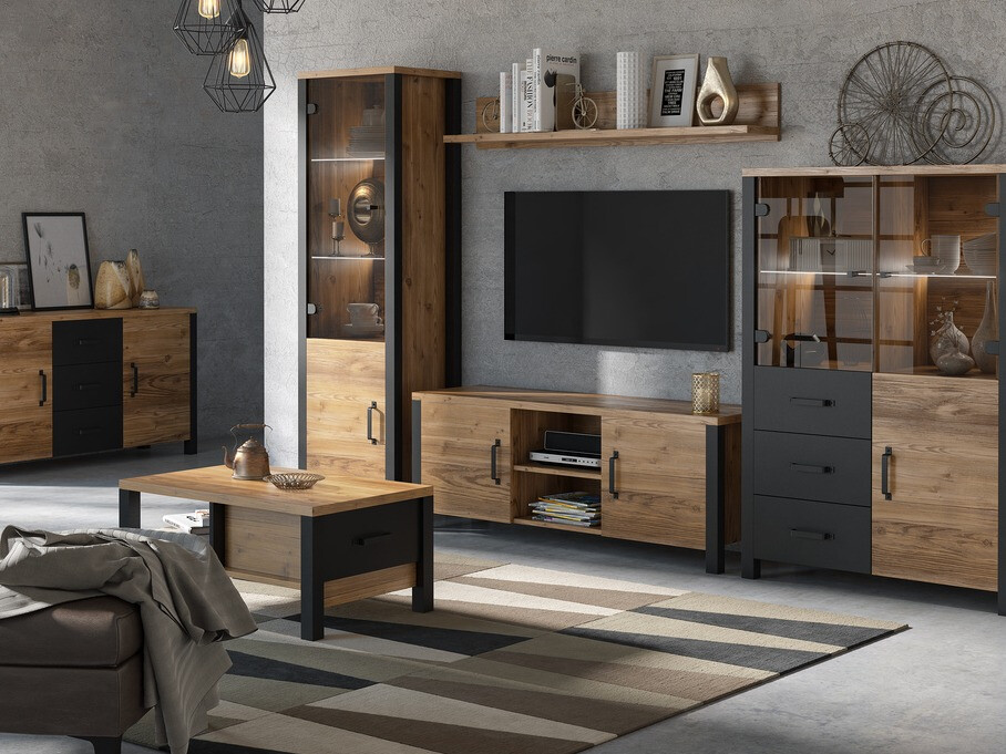 Dohányzóasztal Tornua 107 (Sötét lucfenyő + Matt fekete)