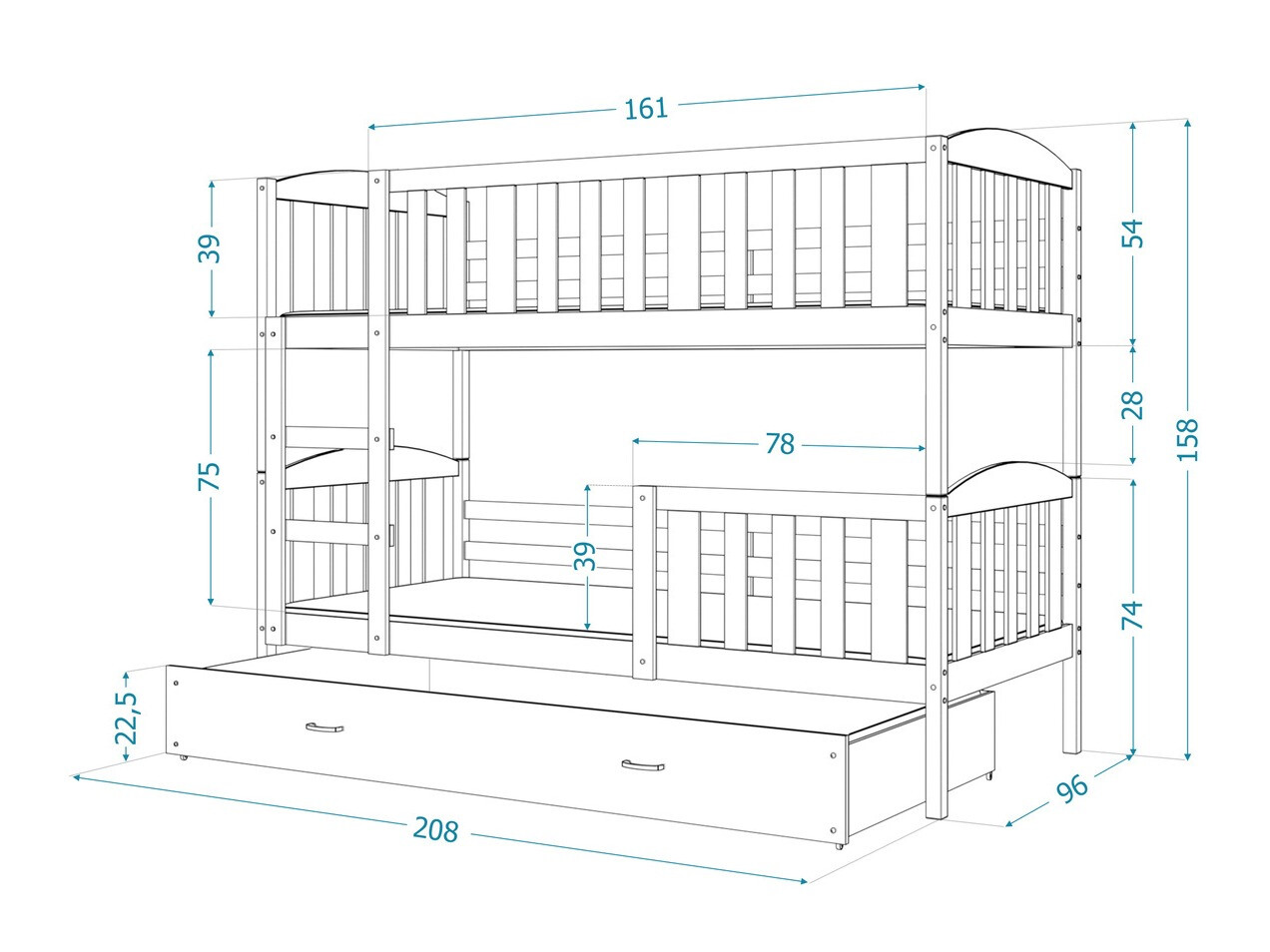 Emeletes ágy Aurora 107 (Szürke)