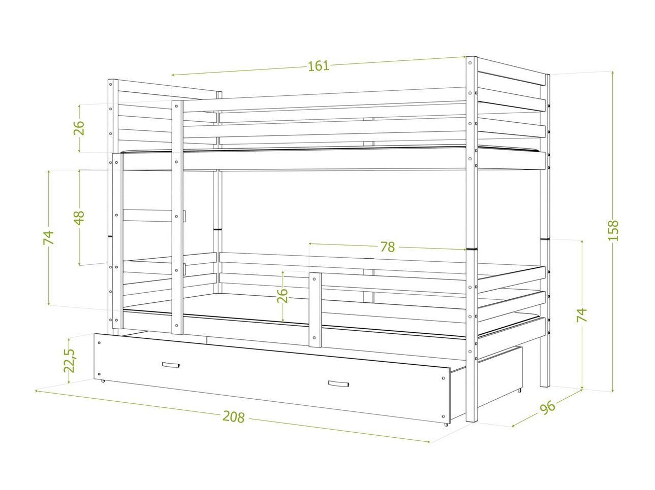 Emeletes ágy Aurora 109 (Fehér)