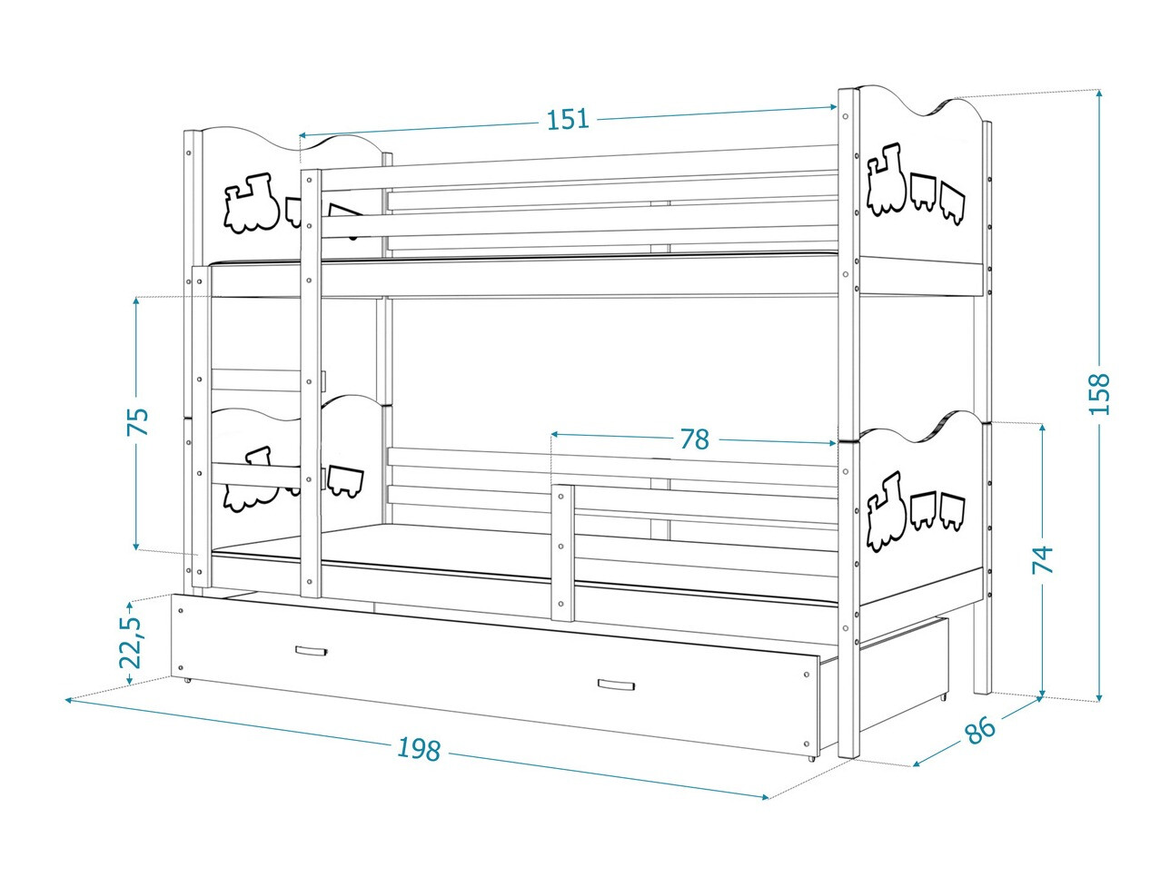 Emeletes ágy Aurora 111 (Szürke)