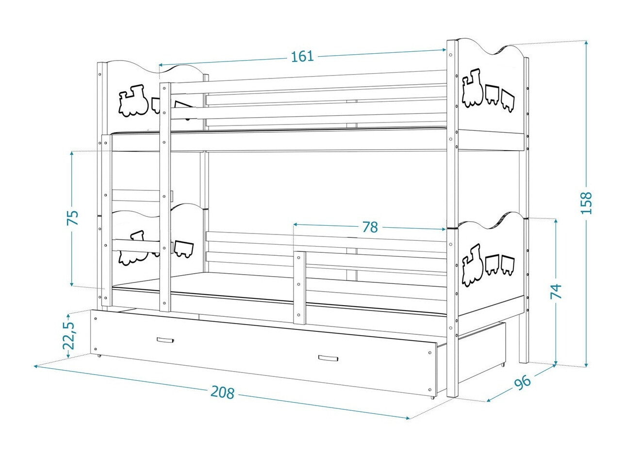 Emeletes ágy Aurora 112 (Fehér)