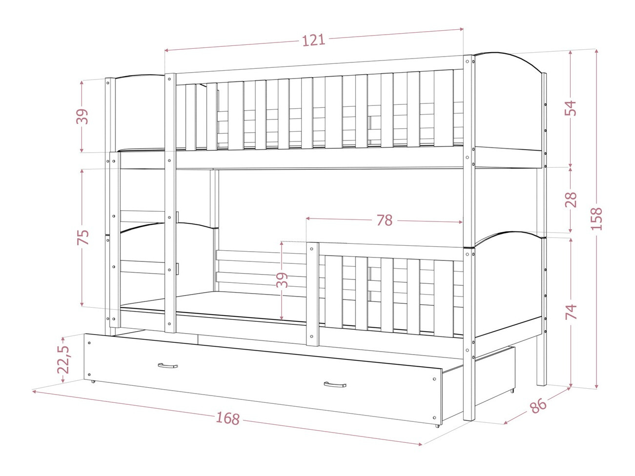 Emeletes ágy Aurora 113 (Fehér)