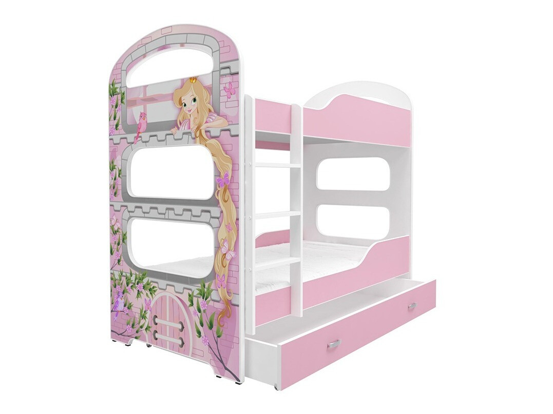 Emeletes ágy Aurora 116 (Fehér + Rózsaszín)