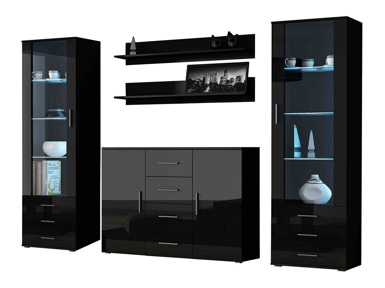 Nappali szett Tornola 112 (Fekete + Fényes fekete)