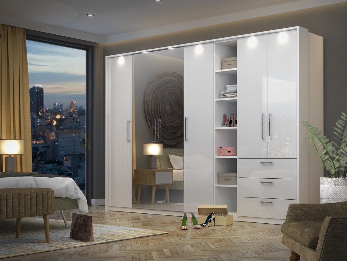 Gardróbszekrény Tenodea 110 (Fehér + Fényes fehér)