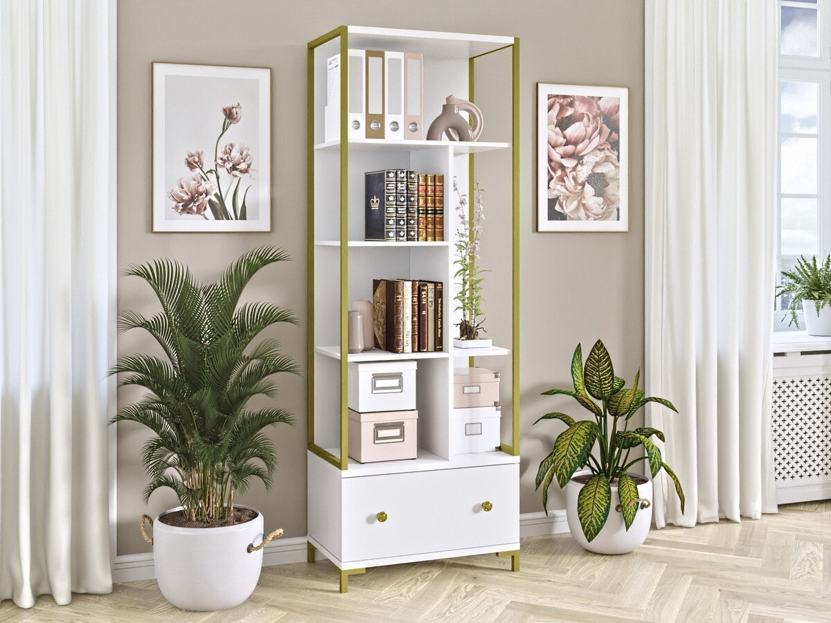 Könyvespolc Austin 266 (Fehér + Aranysárga)