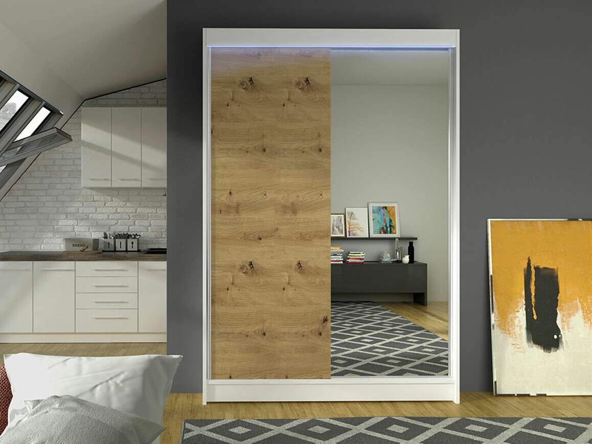 Gardróbszekrény Closico 147 (Fehér + Artisan tölgy)