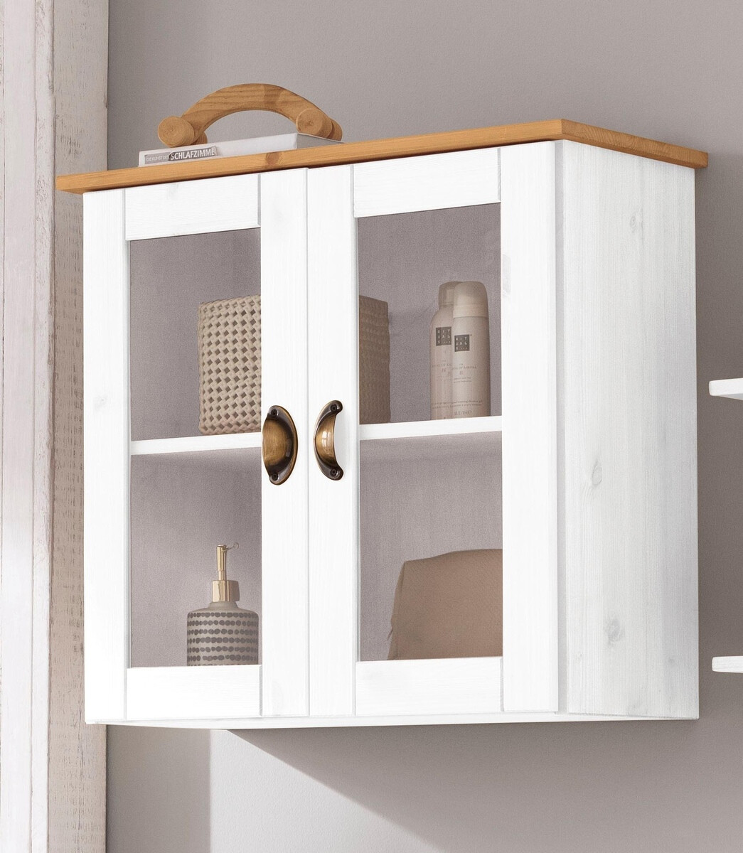 Fali fürdőszoba szekrény Serelbu 102 (Fehér + Világosbarna)