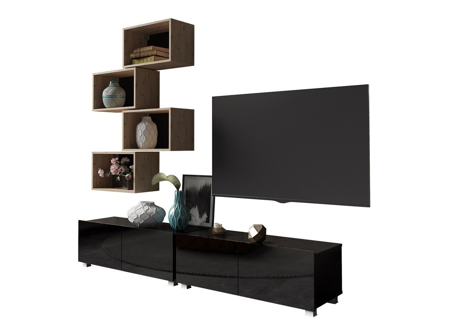 Nappali szett Tivdalu 150 (Fekete + Fényes fekete + Artisan tölgy)