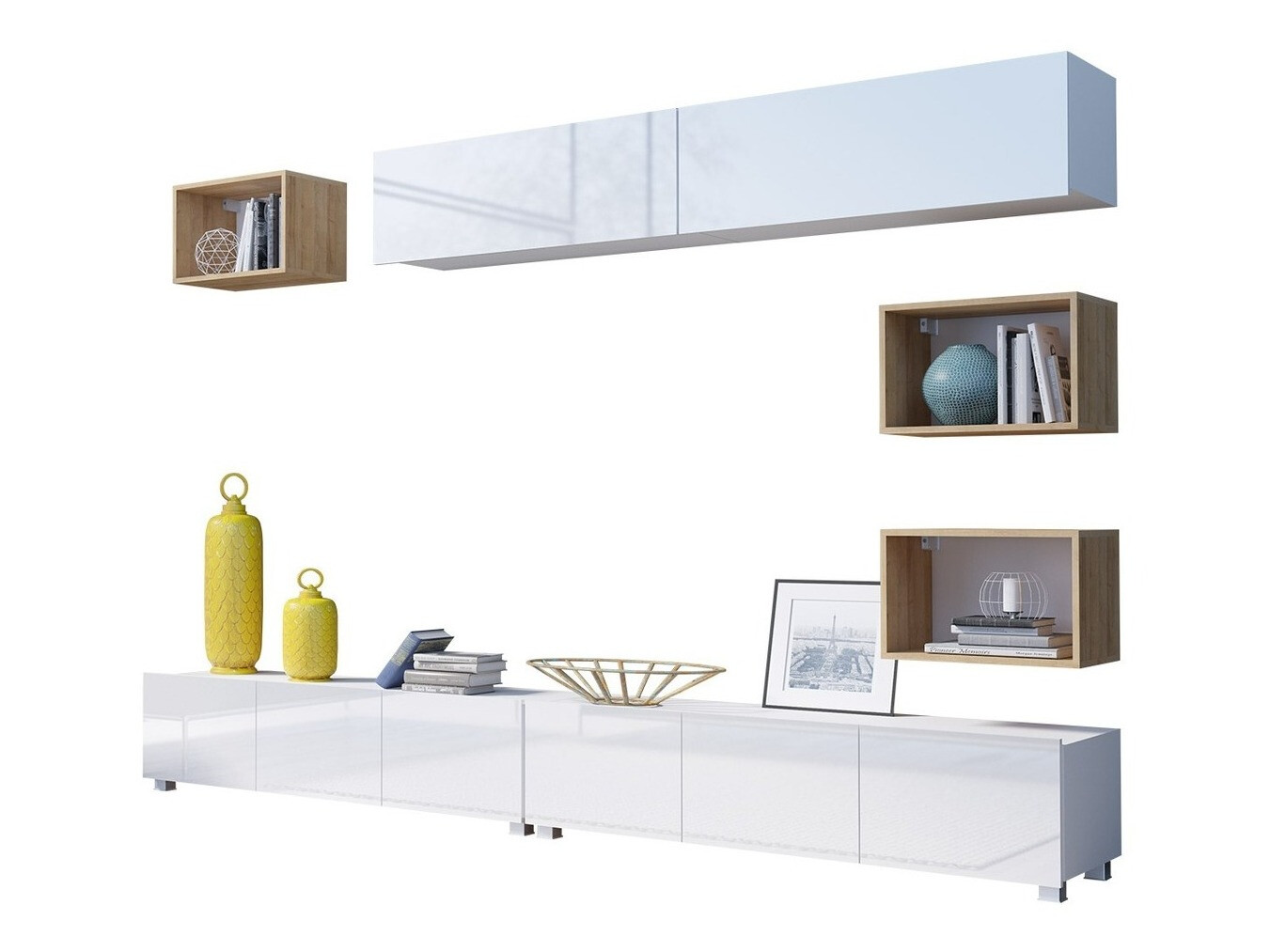 Nappali szett Tivdalu 151 (Fehér + Fényes fehér + Arany tölgy)