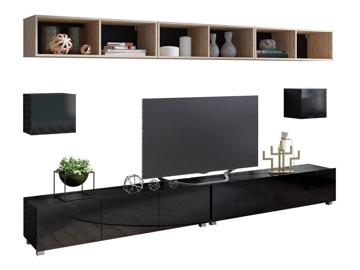 Nappali szett Tivdalu 154 (Fekete + Fényes fekete + Artisan tölgy)