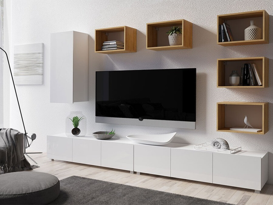 Nappali szett Tivdalu 157 (Fehér + Fényes fehér + Arany tölgy)