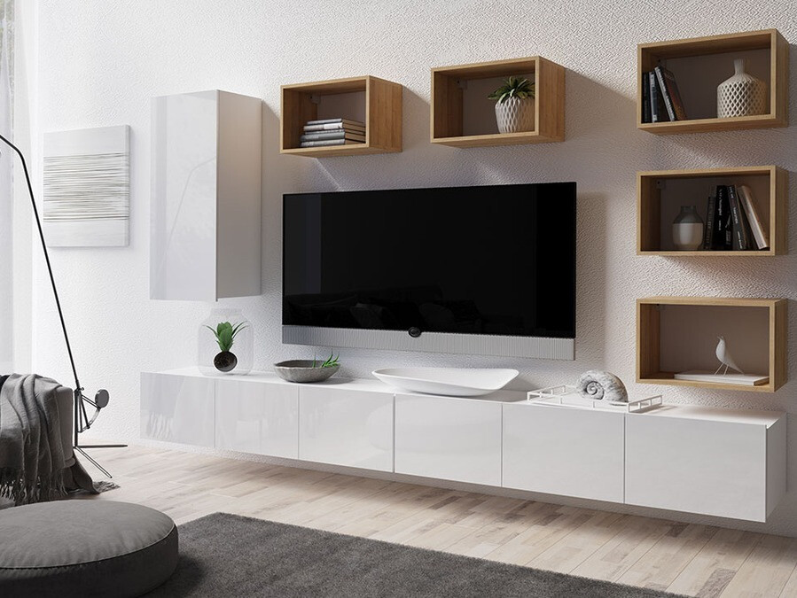 Nappali szett Tivdalu 157 (Fehér + Fényes fehér + Arany tölgy)