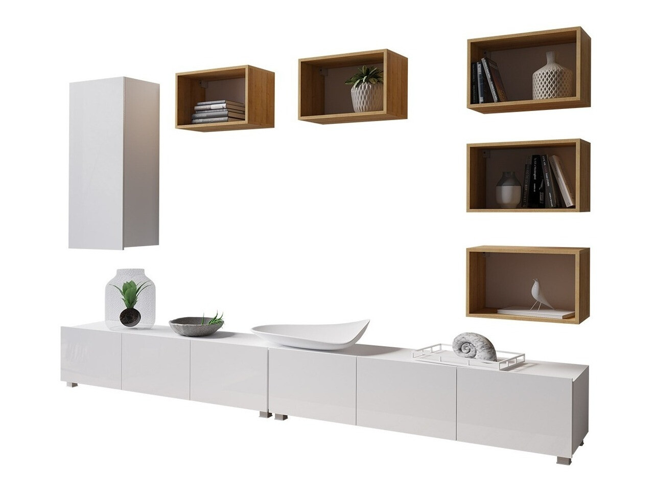 Nappali szett Tivdalu 157 (Fehér + Fényes fehér + Arany tölgy)