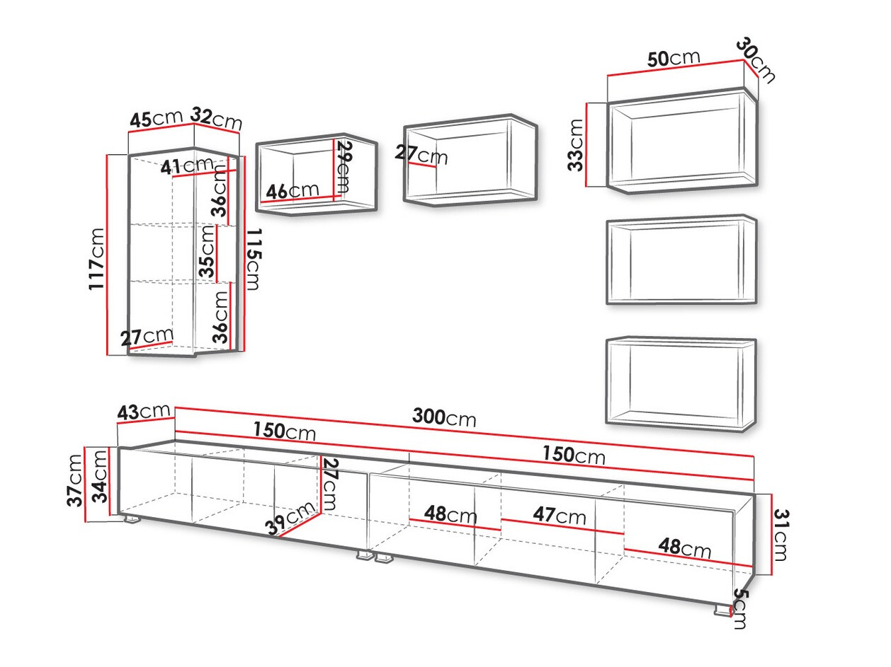 Nappali szett Tivdalu 157 (Fehér + Fényes fehér + Arany tölgy)