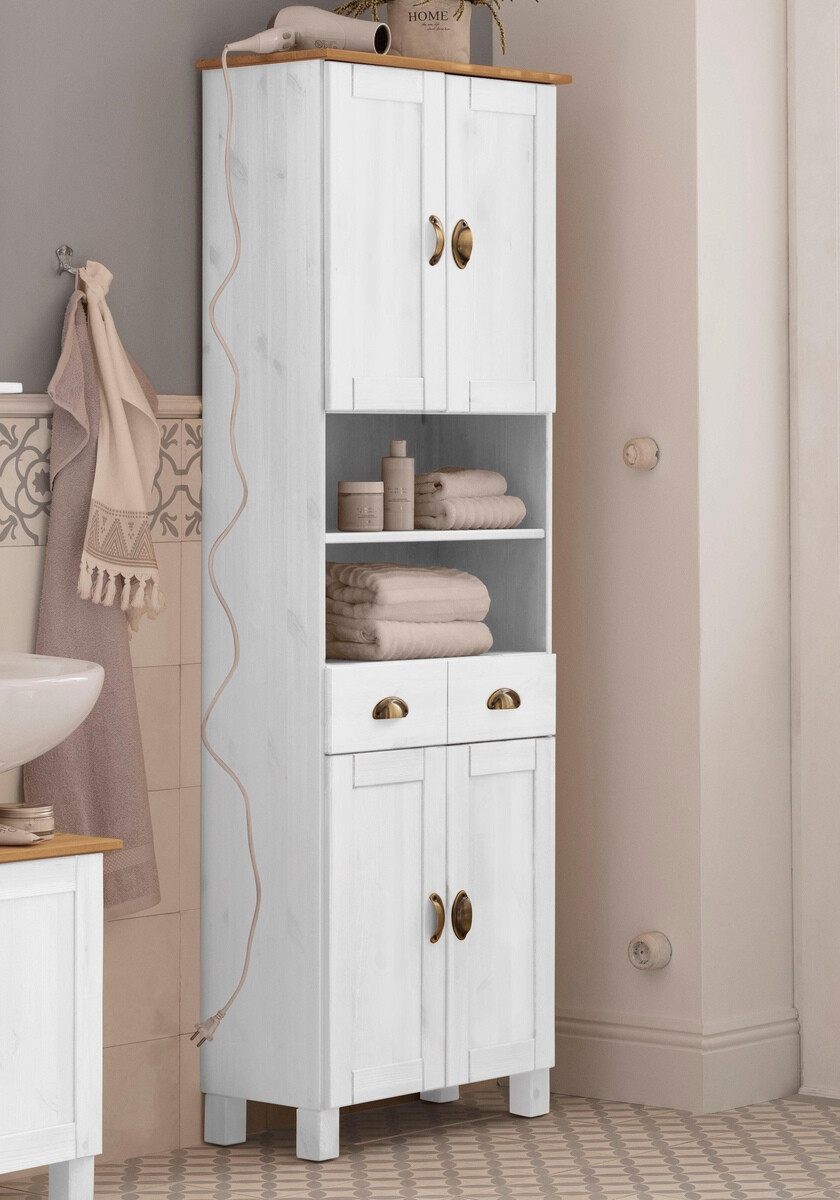 Beépített fürdőszoba szekrény Serelbu 106 (Fehér + Világosbarna)