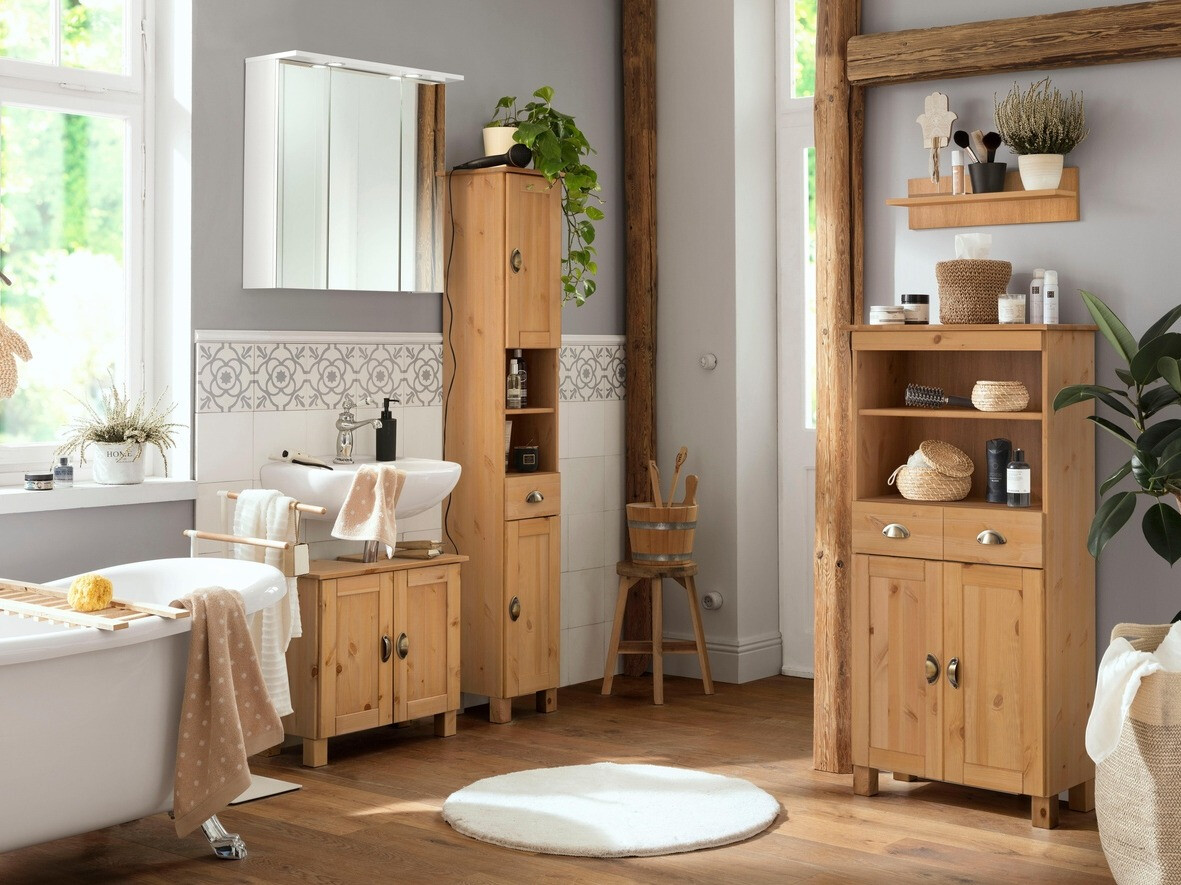 Beépített fürdőszoba szekrény Serelbu 107 (Világosbarna)