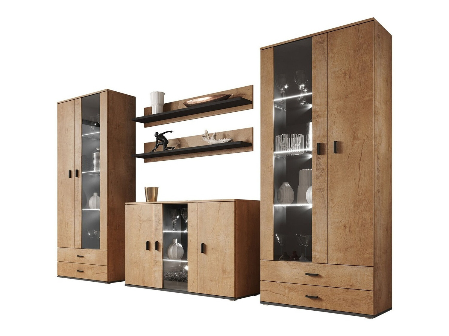 Nappali szett Tornola 111 (Lefkas tölgy + Fekete)