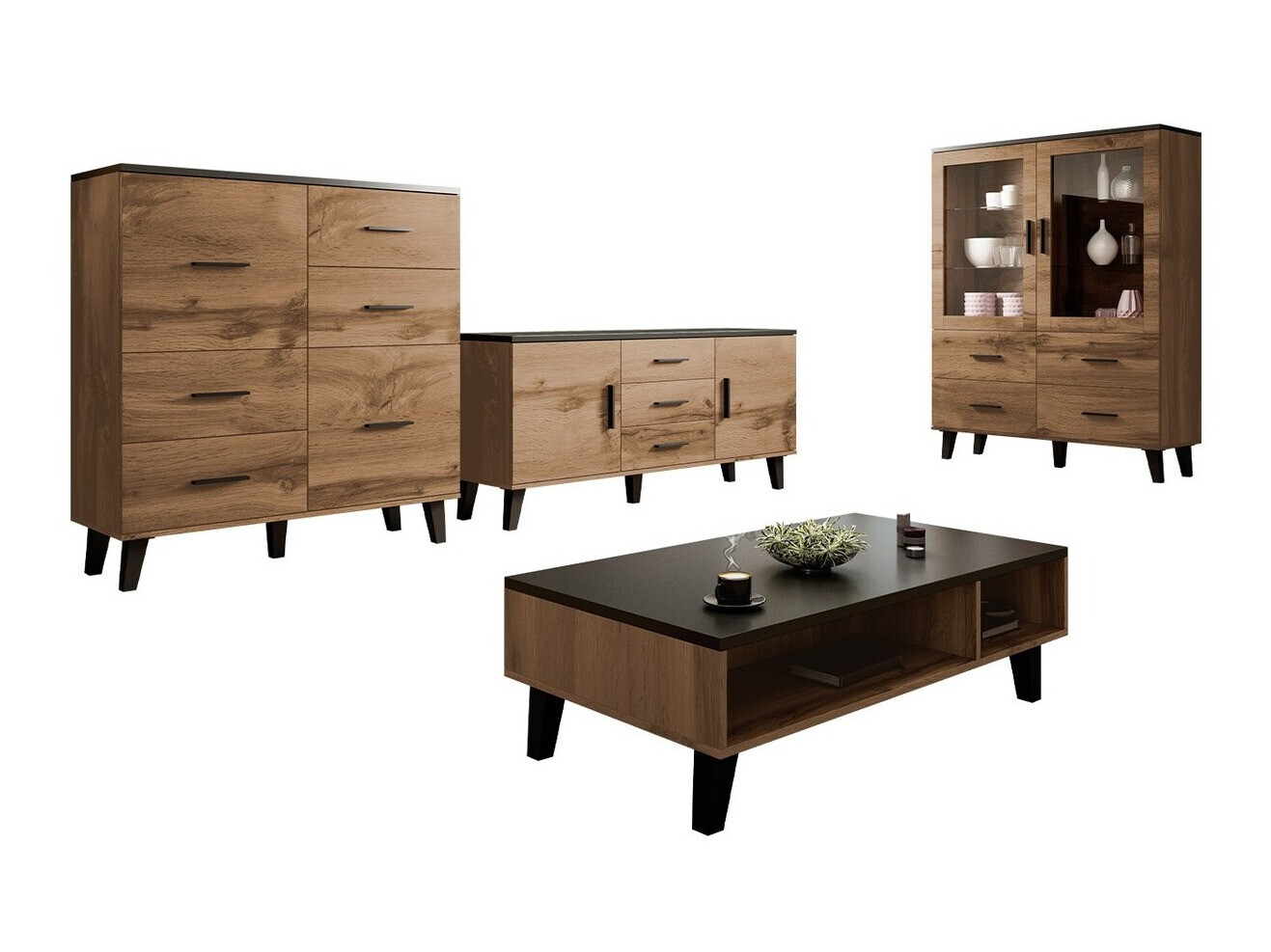 Nappali szett Larfloi 112 (Wotan tölgy + Fekete)