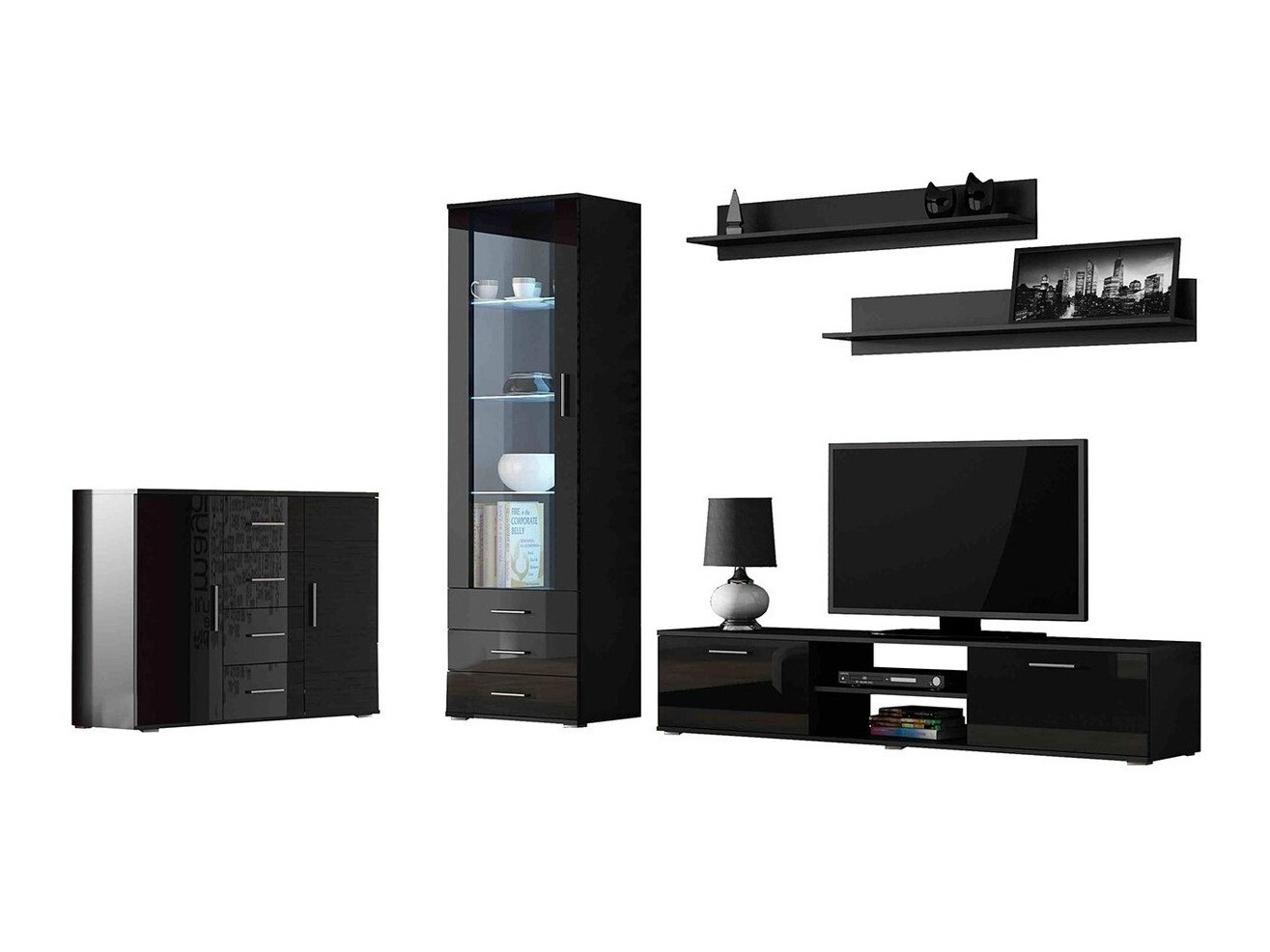 Nappali szett Tornola 108 (Fekete + Fényes fekete)