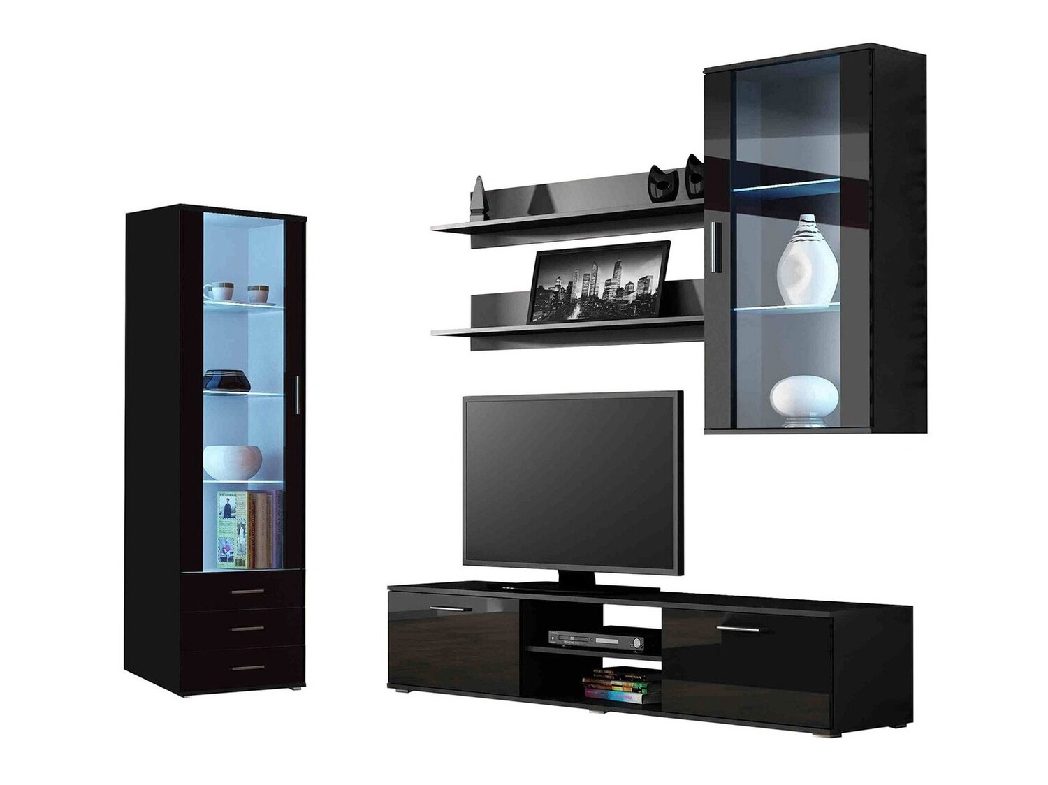 Nappali szett Tornola 114 (Fekete + Fényes fekete)