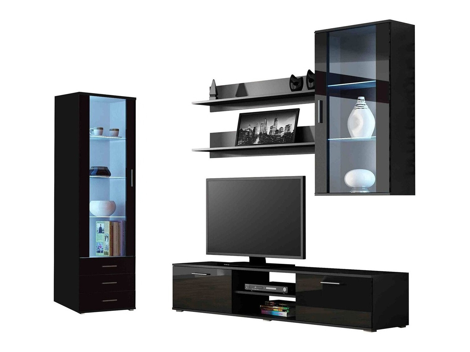 Nappali szett Tornola 114 (Fekete + Fényes fekete)