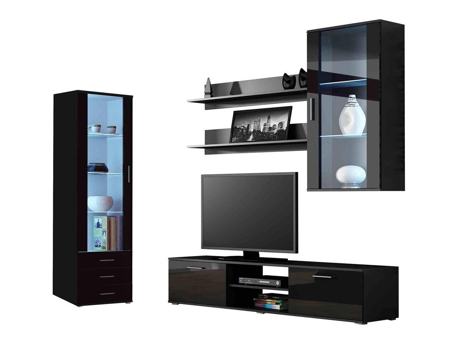 Nappali szett Tornola 114 (Fekete + Fényes fekete)