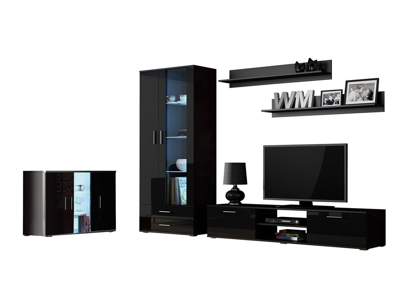 Nappali szett Tornola 116 (Fekete + Fényes fekete)