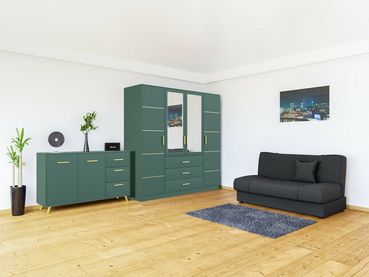 Komód Dortivu 118 (Zöld + Aranysárga)