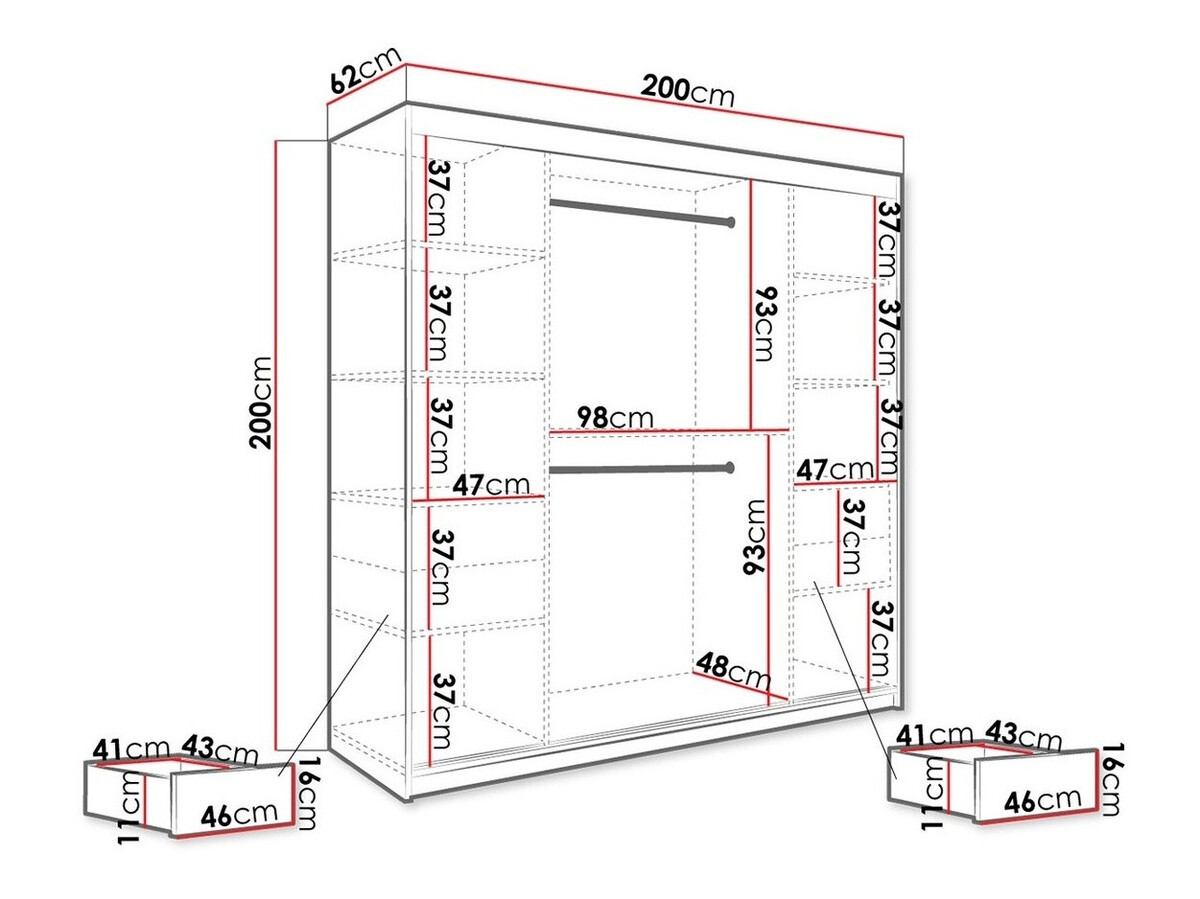 Gardróbszekrény Hartford 250 (Matt fekete + Fehér márvány)