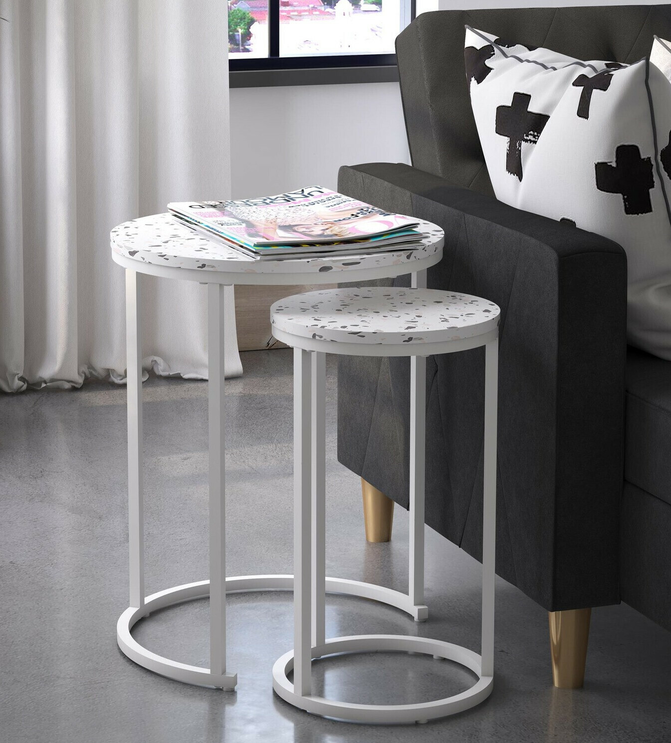 Oldalsó asztalok szett CosmoLiving by Cosmopolitan 121 (Terazzo + Fehér)