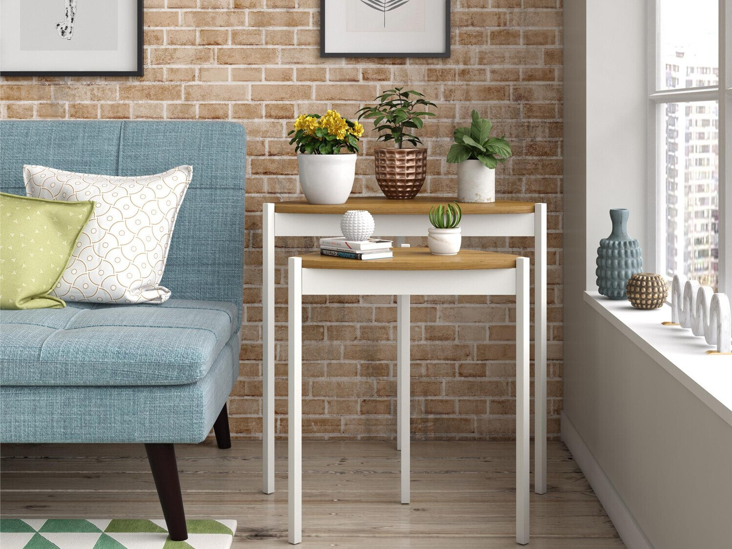 Oldalsó asztalok szett Novogratz 154 (Fehér + Dió)