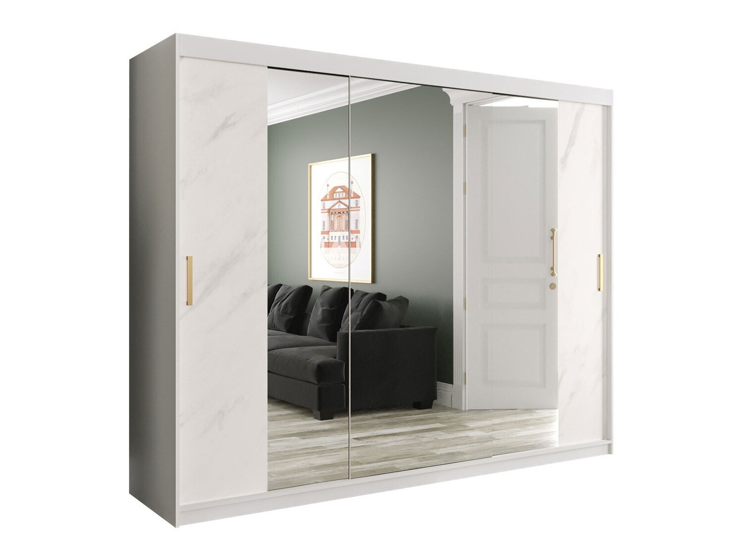 Gardróbszekrény Hartford 263 (Matt fehér + Fehér márvány)