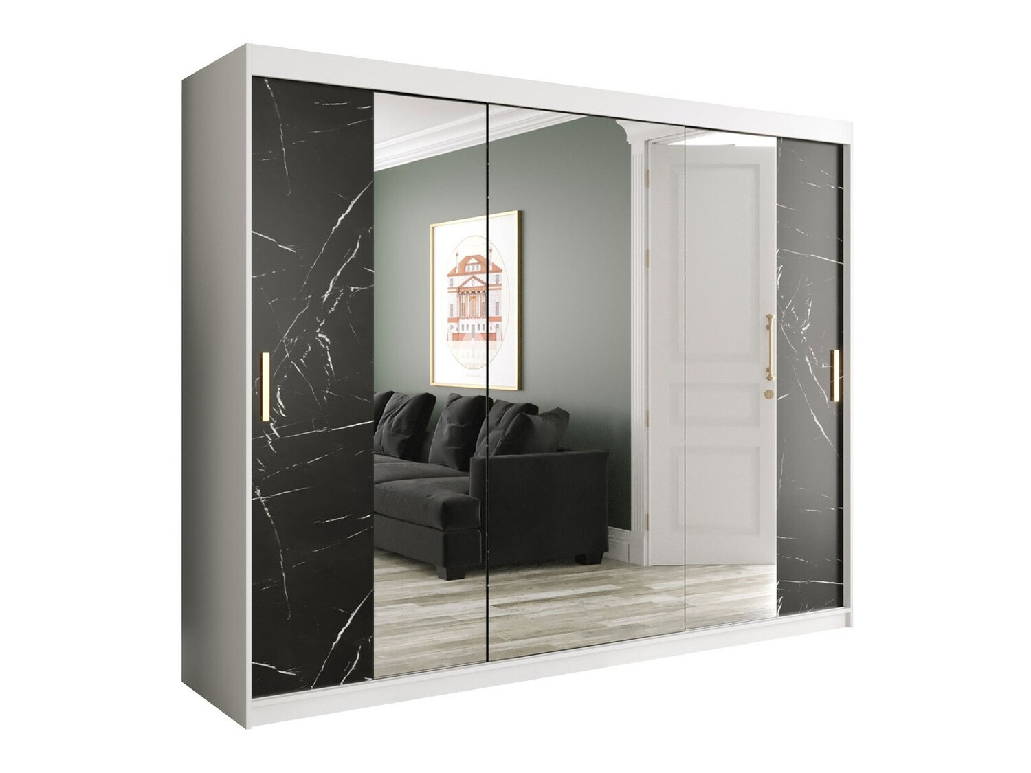 Gardróbszekrény Hartford 263 (Matt fehér + Fekete márvány)