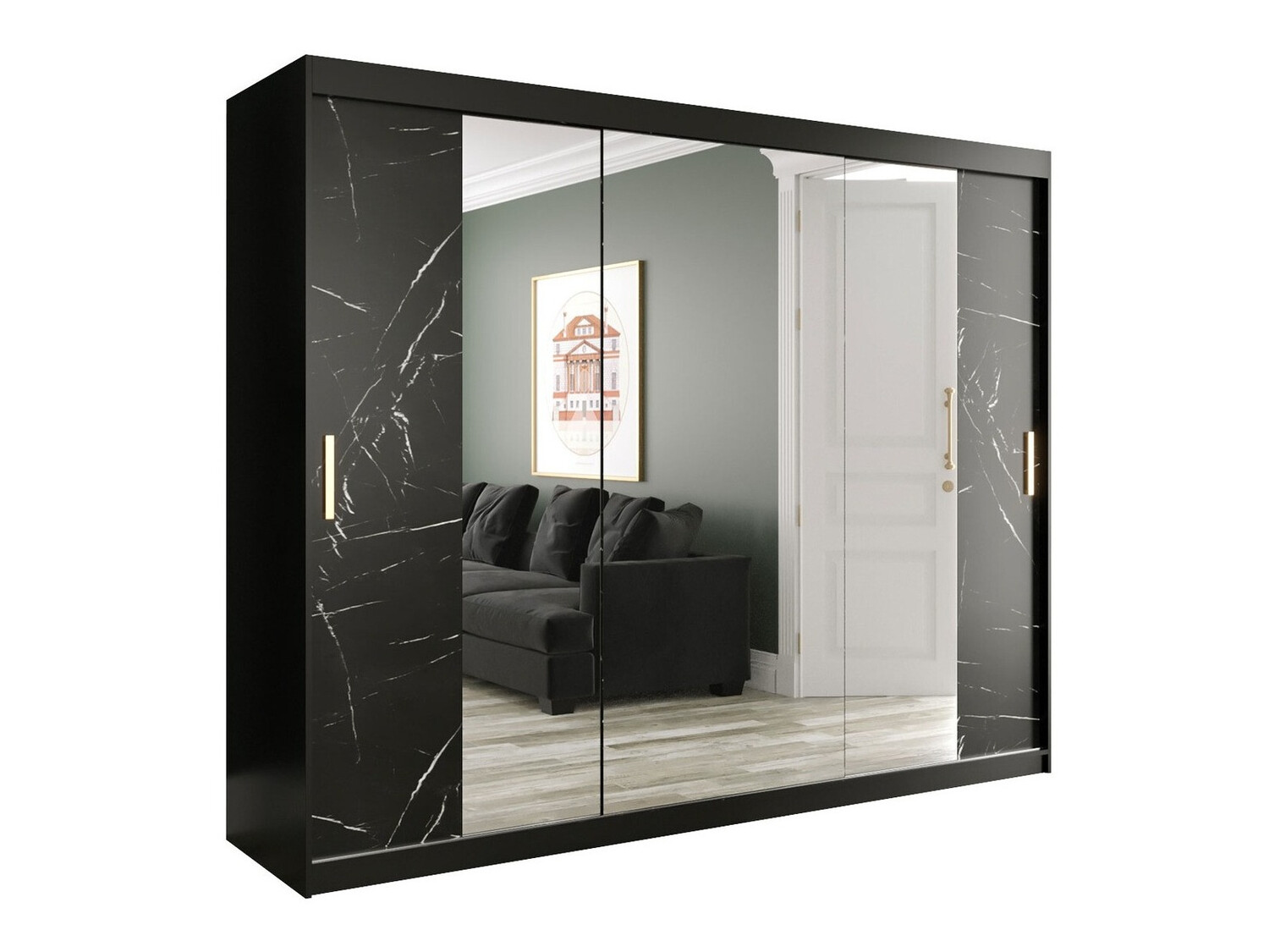 Gardróbszekrény Hartford 263 (Matt fekete + Fekete márvány)
