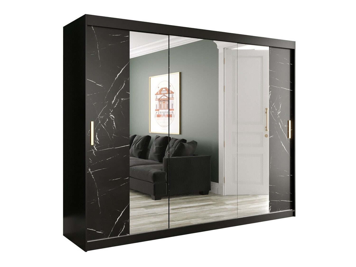 Gardróbszekrény Hartford 263 (Matt fekete + Fekete márvány)
