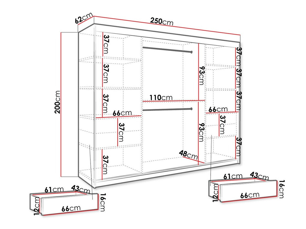 Gardróbszekrény Hartford 245 (Matt fekete + Fekete márvány)