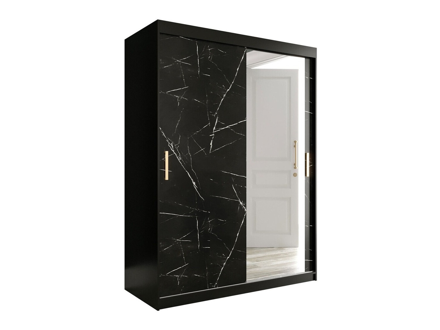 Gardróbszekrény Hartford 260 (Matt fekete + Fekete márvány)