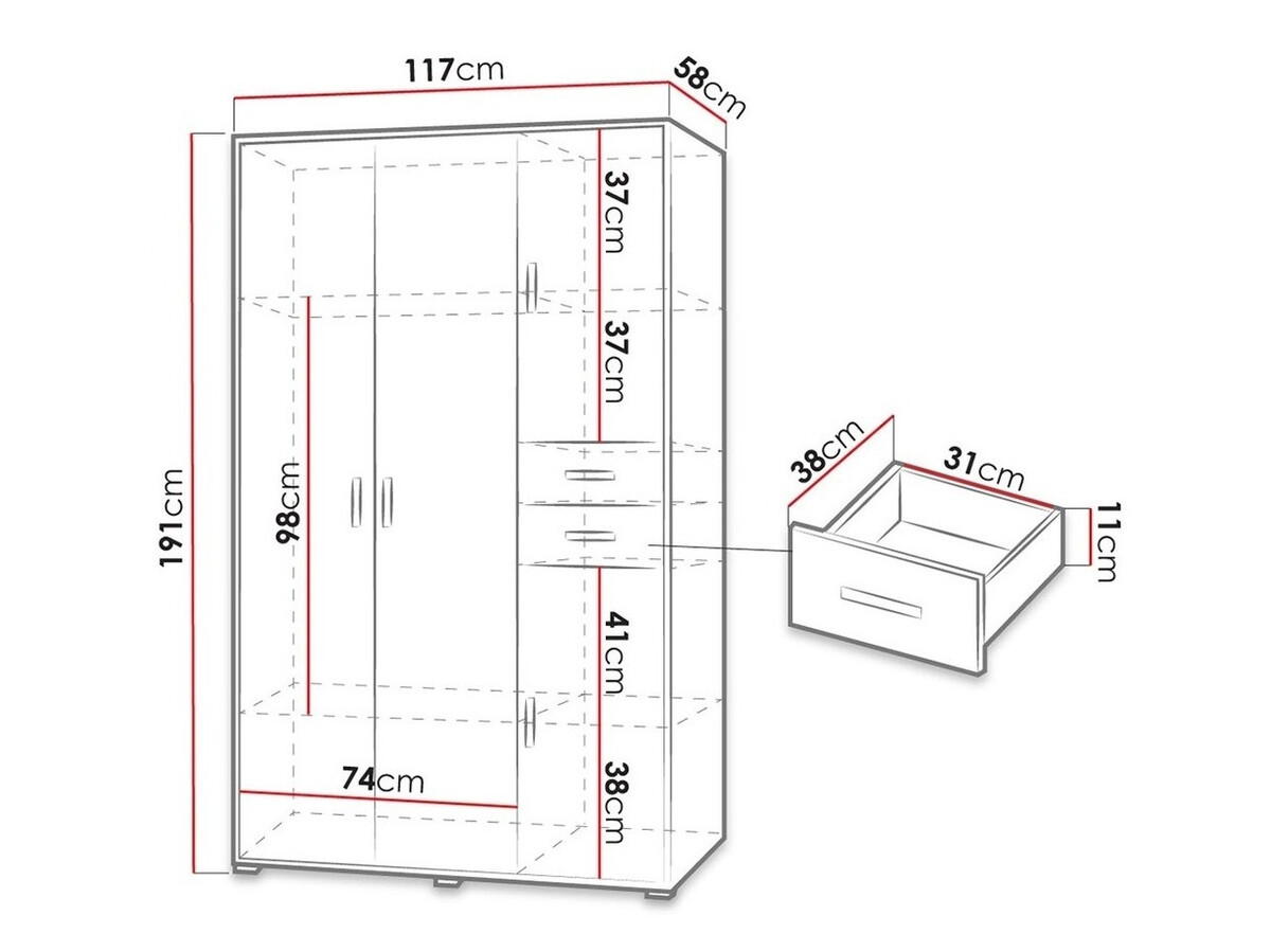Gardróbszekrény Toledo B100 (Kőrisfa + Narancs)