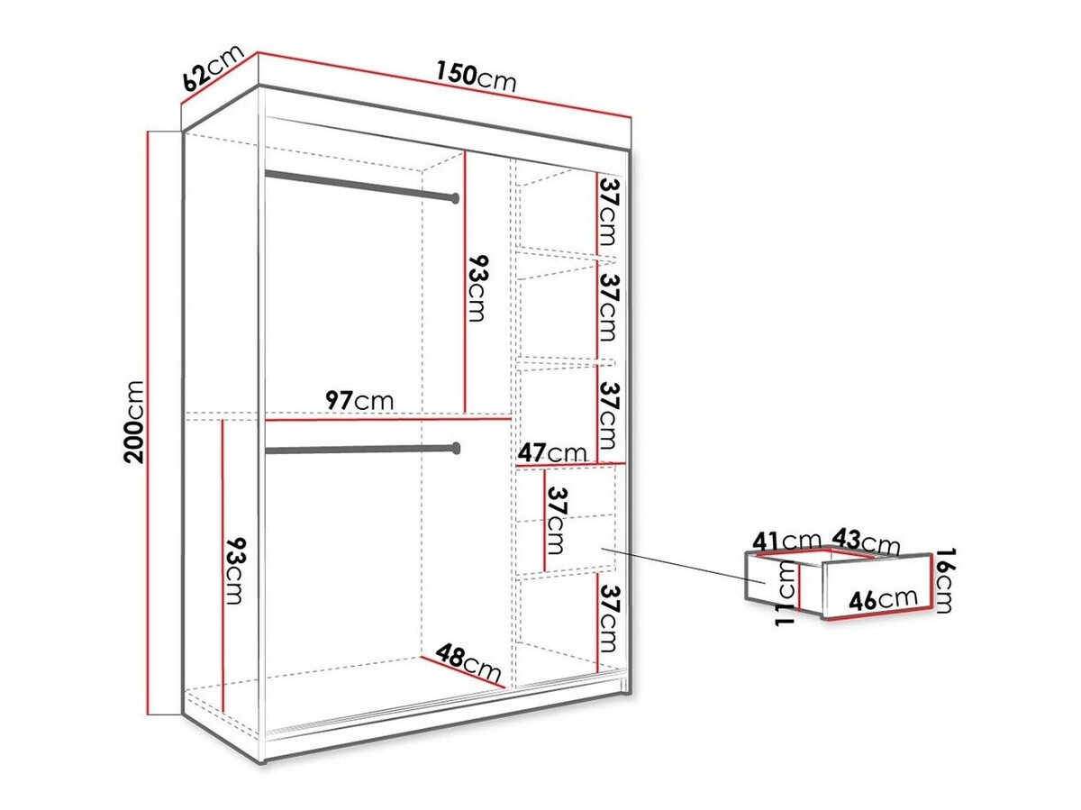 Gardróbszekrény Hartford 260 (Matt fehér + Fekete márvány)