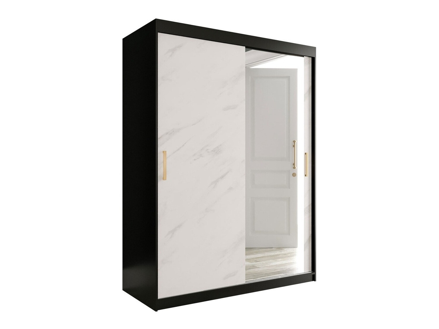 Gardróbszekrény Hartford 260 (Matt fekete + Fehér márvány)