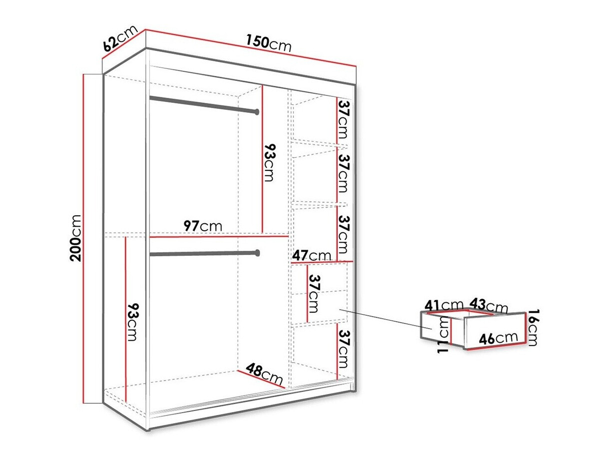 Gardróbszekrény Hartford 260 (Matt fekete + Fekete márvány)